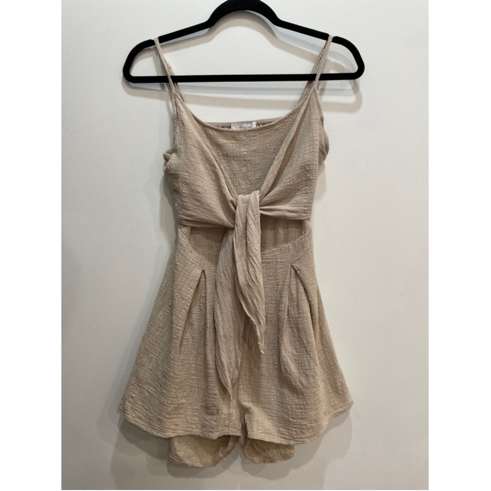 Active USA Romper Medium Textured Cotton Open Smoked Back Minimalist Neutral
